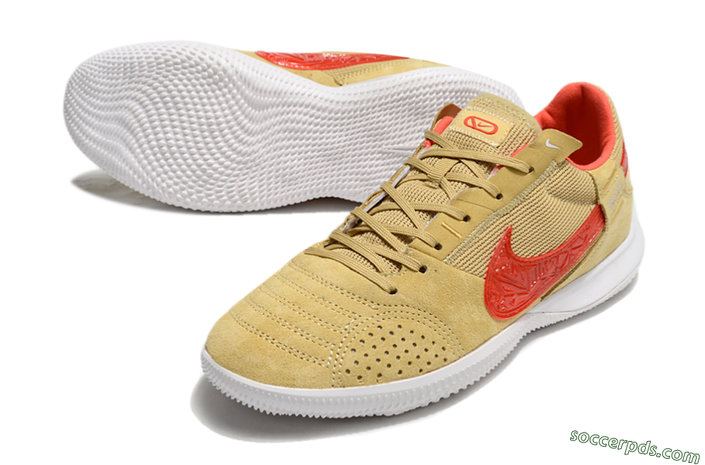 Nike Street Gato IC Low-Tops Football Shoes - Khaki/Red/White 3