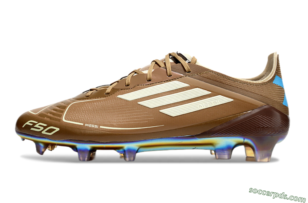 Messi x Adidas F50 Elite FG Low-Tops Football Boots - Brown/White/Blue 2