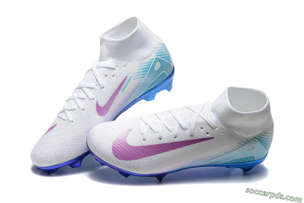 Nike Air Zoom Mercurial Superfly 10 Elite FG High-Tops Football Boots - White/Purple/Blue 6