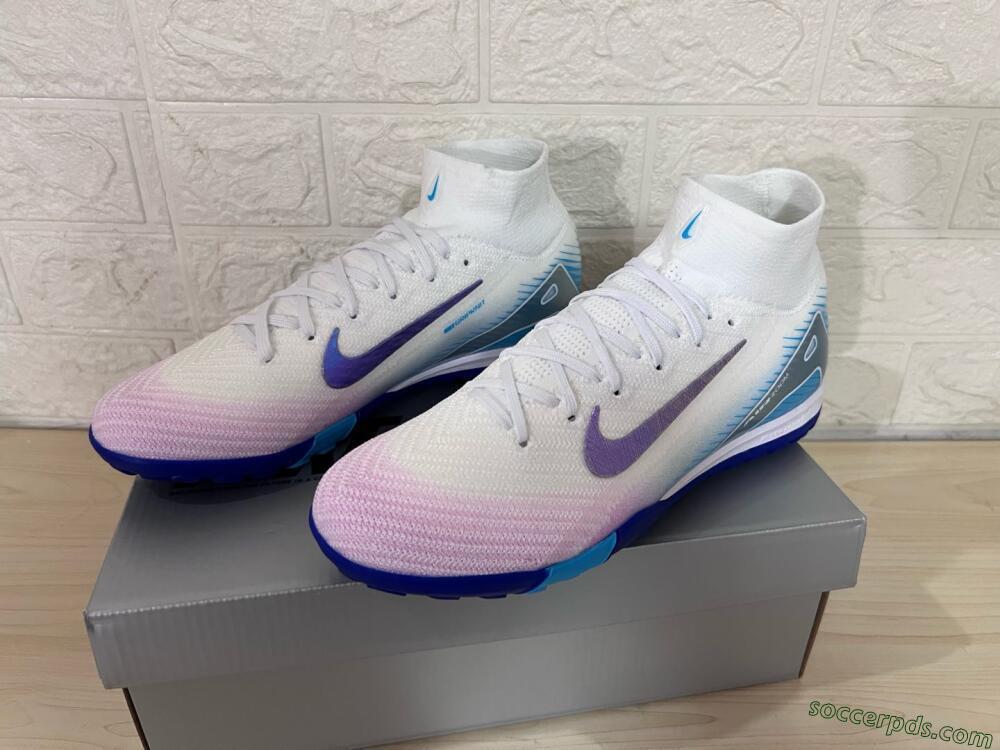 Nike Air Zoom Mercurial Superfly 10 Elite TF High-Tops Football Shoes - White/Purple/Blue
