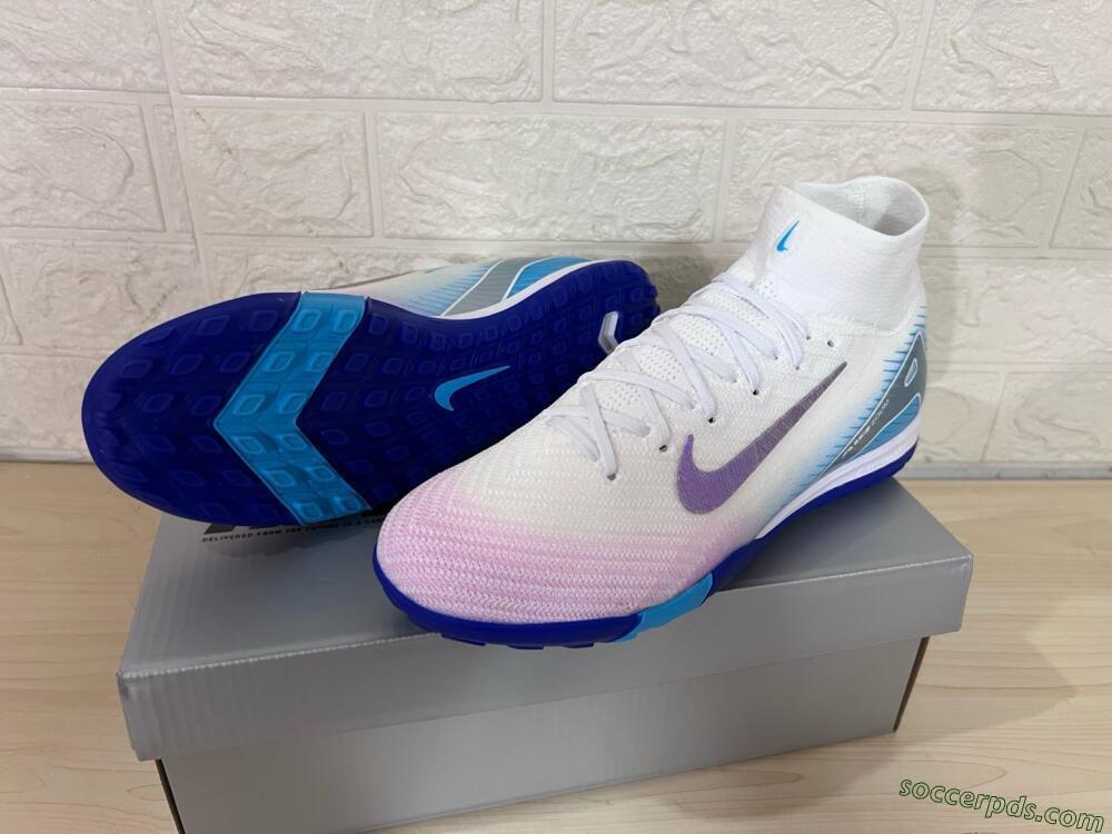 Nike Air Zoom Mercurial Superfly 10 Elite TF High-Tops Football Shoes - White/Purple/Blue