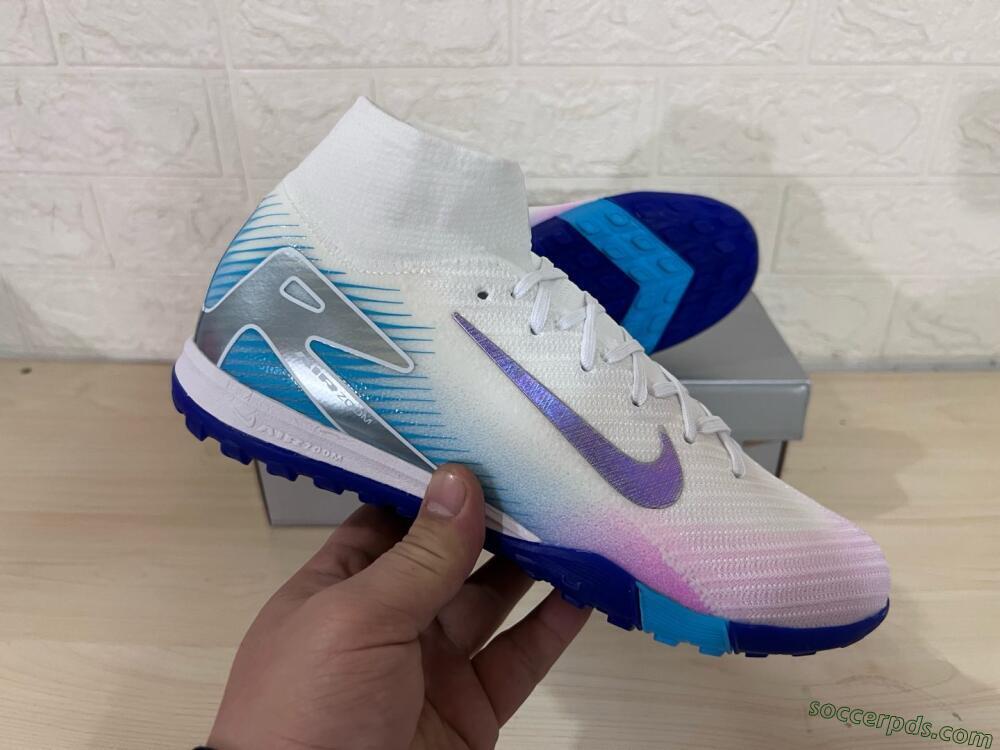Nike Air Zoom Mercurial Superfly 10 Elite TF High-Tops Football Shoes - White/Purple/Blue