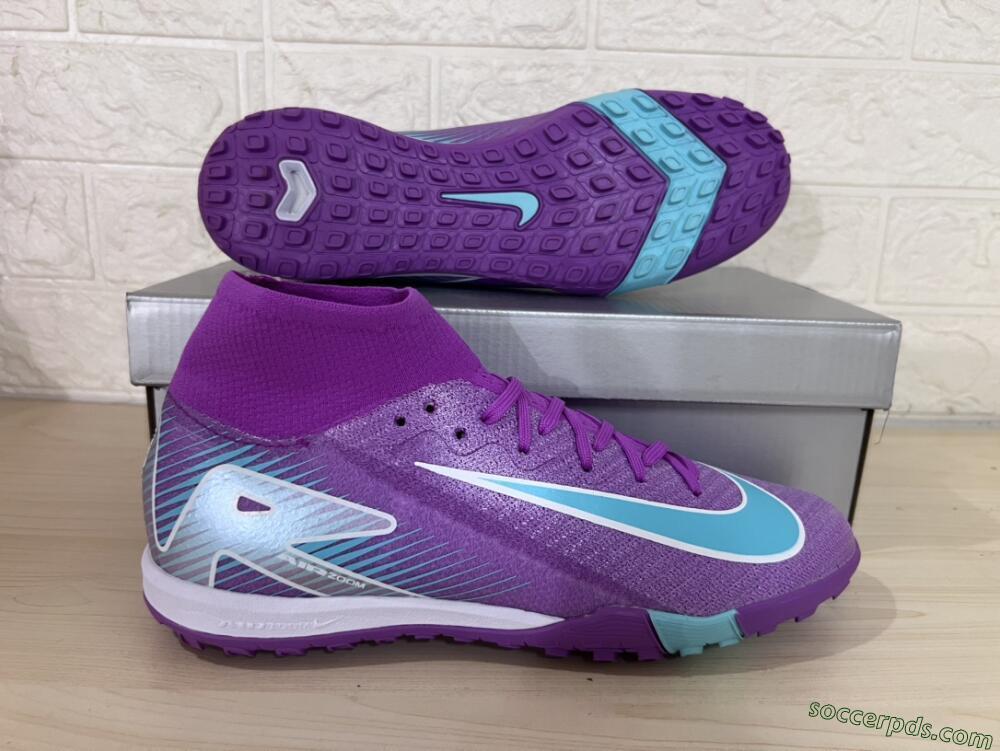 Nike Air Zoom Mercurial Superfly 10 Elite TF High-Tops Football Shoes - Purple/Jade/White