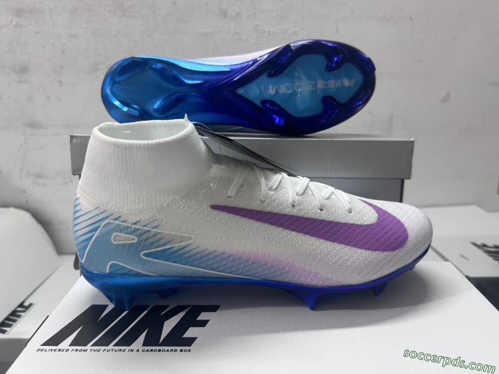 Nike Air Zoom Mercurial Superfly 10 Elite FG High-Tops Football Boots - White/Purple/Blue