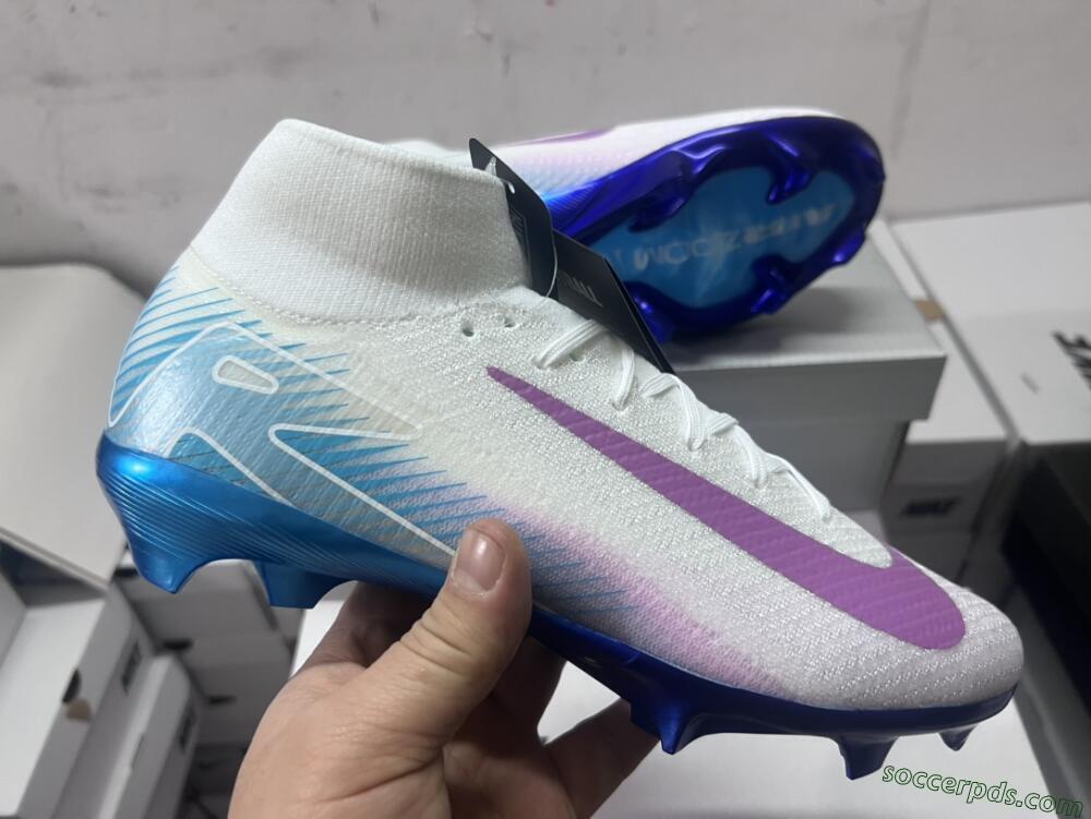 Nike Air Zoom Mercurial Superfly 10 Elite FG High-Tops Football Boots - White/Purple/Blue