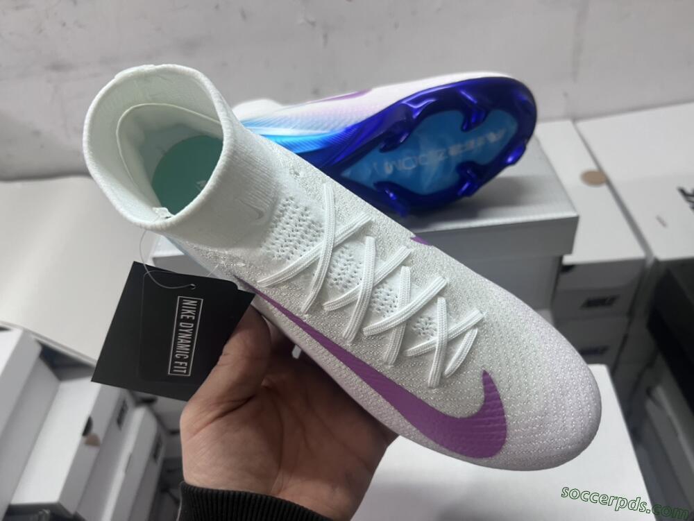 Nike Air Zoom Mercurial Superfly 10 Elite FG High-Tops Football Boots - White/Purple/Blue