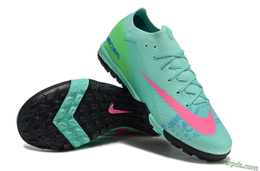 Nike Air Zoom Mercurial Vapor 16 Elite TF Low-Tops Football Shoes - Jade/Pink/Blue 3
