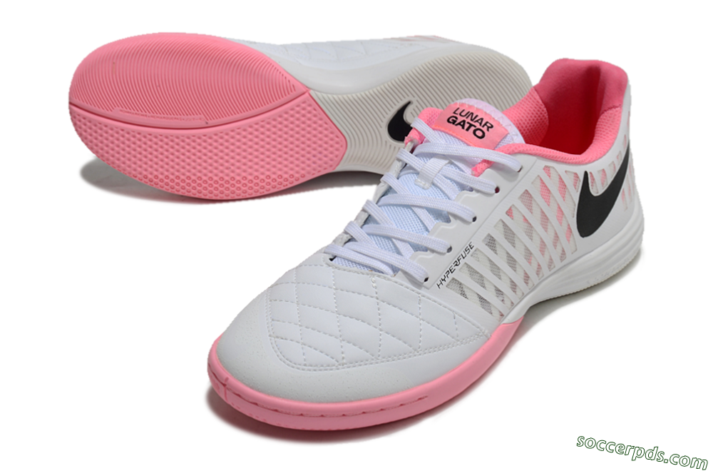 Nike Lunar Gato 2 IC Low-Tops Football Shoes - White/Pink/Black 3
