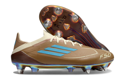 Messi x Adidas F50 Elite Benito SG Low-Tops Football Boots - Brown/White/Blue
