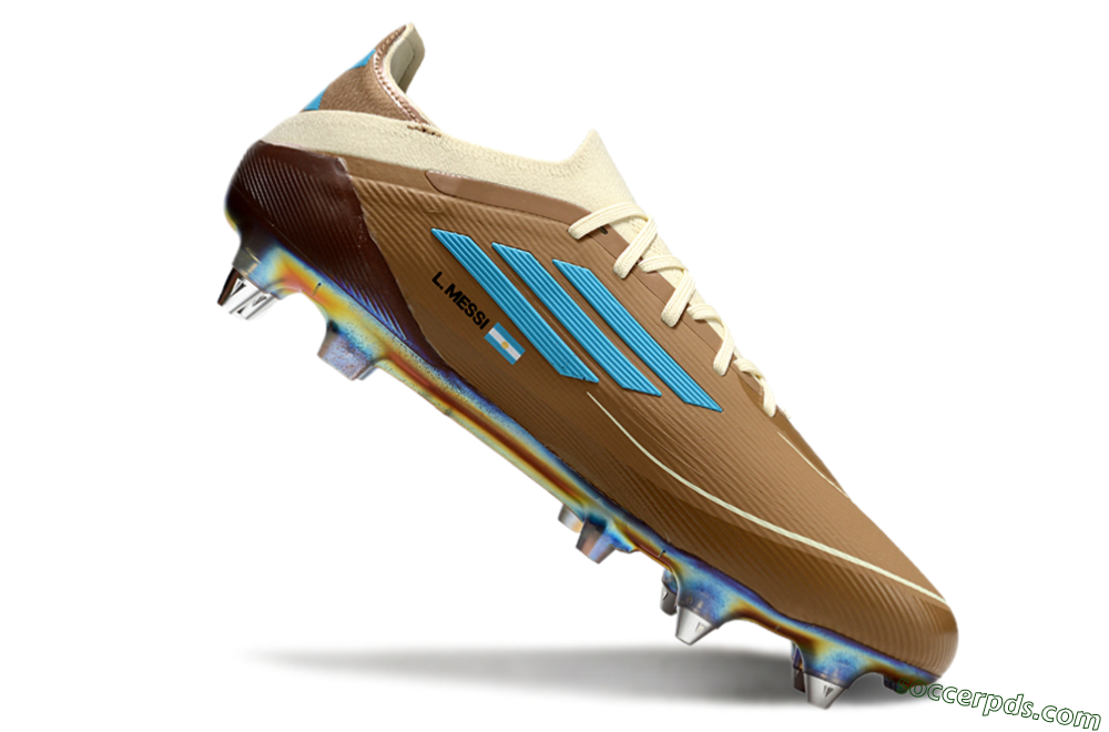 Messi x Adidas F50 Elite Benito SG Low-Tops Football Boots - Brown/White/Blue 4