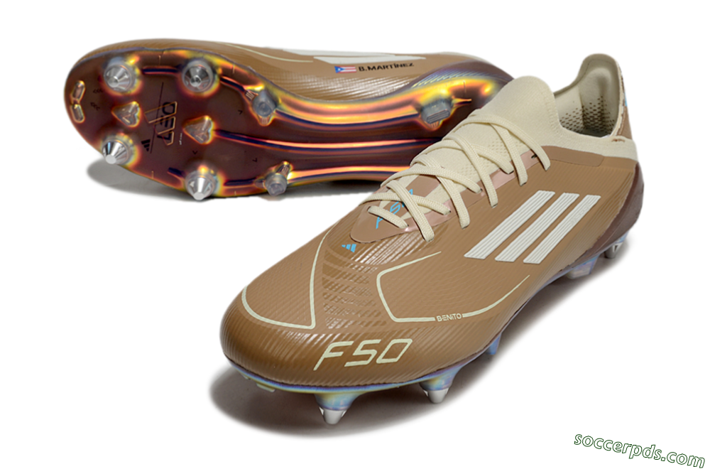 Messi x Adidas F50 Elite Benito SG Low-Tops Football Boots - Brown/White/Blue 3