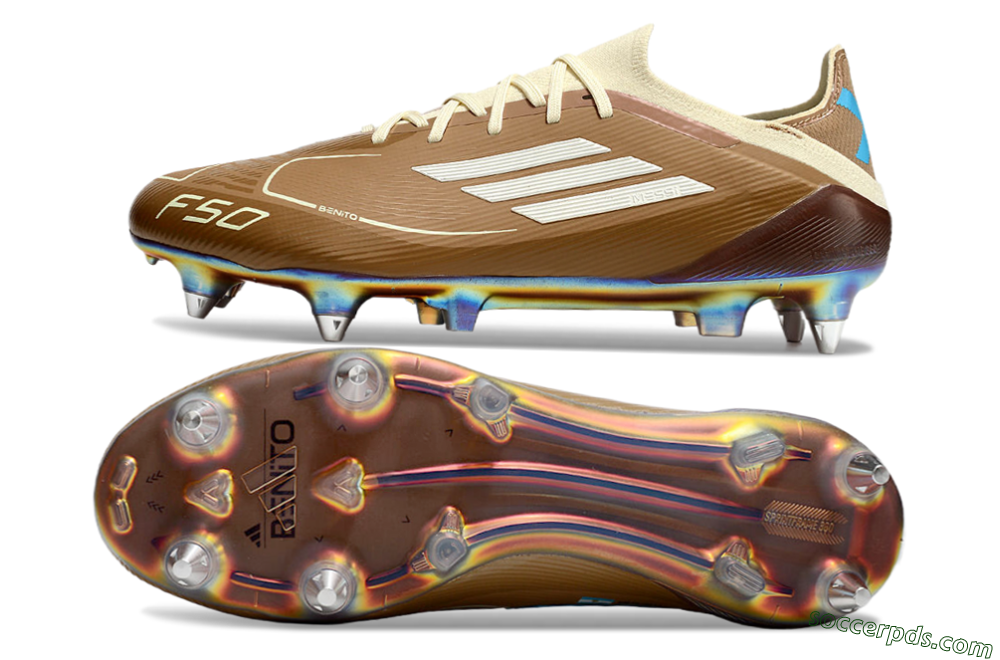 Messi x Adidas F50 Elite Benito SG Low-Tops Football Boots - Brown/White/Blue 0