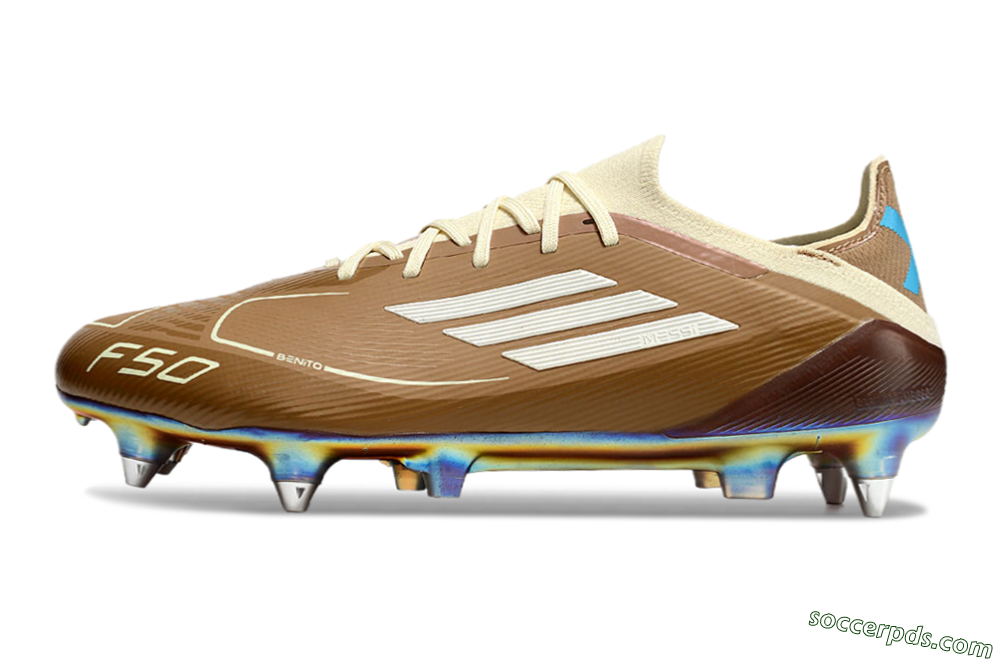 Messi x Adidas F50 Elite Benito SG Low-Tops Football Boots - Brown/White/Blue 2