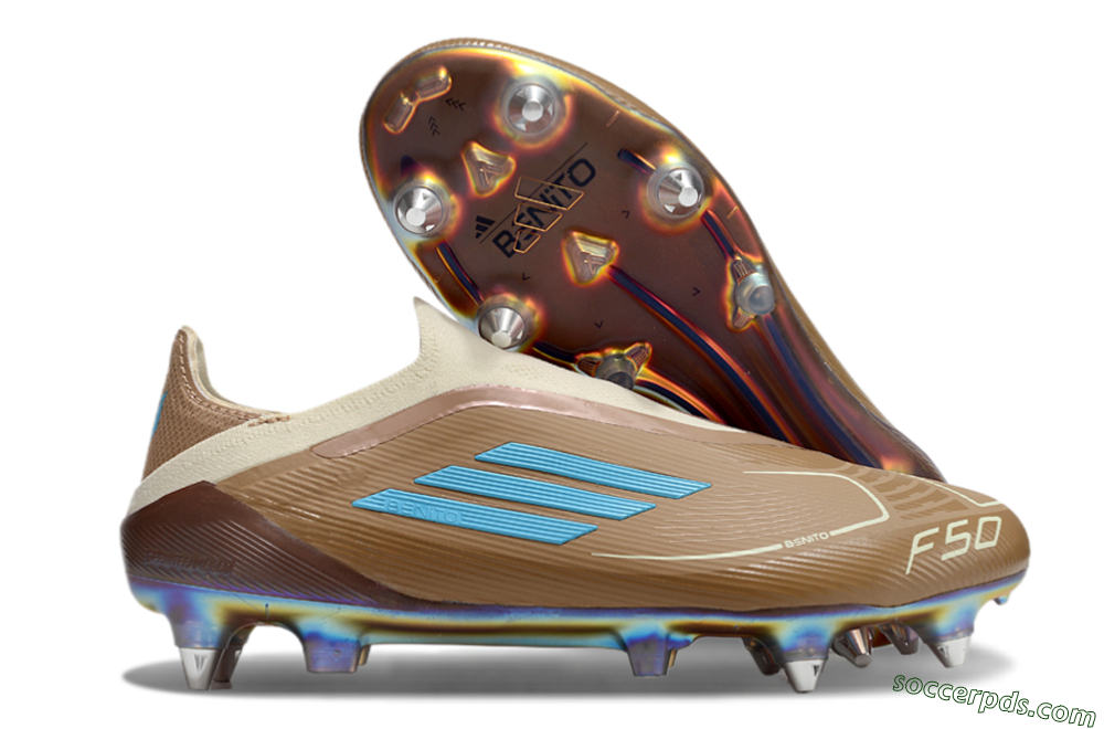 Messi x Adidas F50 Elite Laceless Benito SG Low-Tops Football Boots - Brown/White/Blue 1