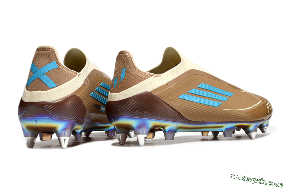 Messi x Adidas F50 Elite Laceless Benito SG Low-Tops Football Boots - Brown/White/Blue 6