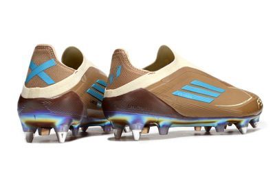 Messi x Adidas F50 Elite Laceless Benito SG Low-Tops Football Boots - Brown/White/Blue