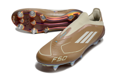 Messi x Adidas F50 Elite Laceless Benito SG Low-Tops Football Boots - Brown/White/Blue