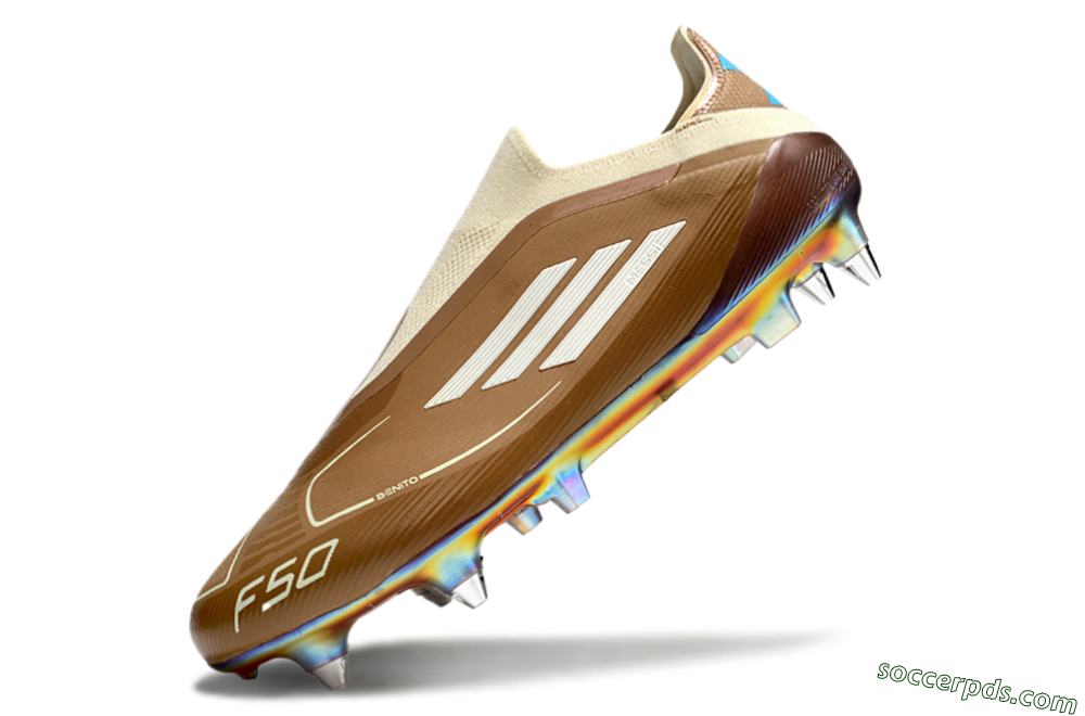 Messi x Adidas F50 Elite Laceless Benito SG Low-Tops Football Boots - Brown/White/Blue 5