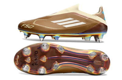 Messi x Adidas F50 Elite Laceless Benito SG Low-Tops Football Boots - Brown/White/Blue