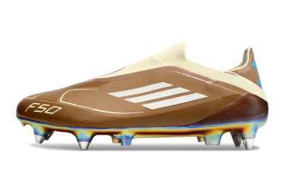 Messi x Adidas F50 Elite Laceless Benito SG Low-Tops Football Boots - Brown/White/Blue