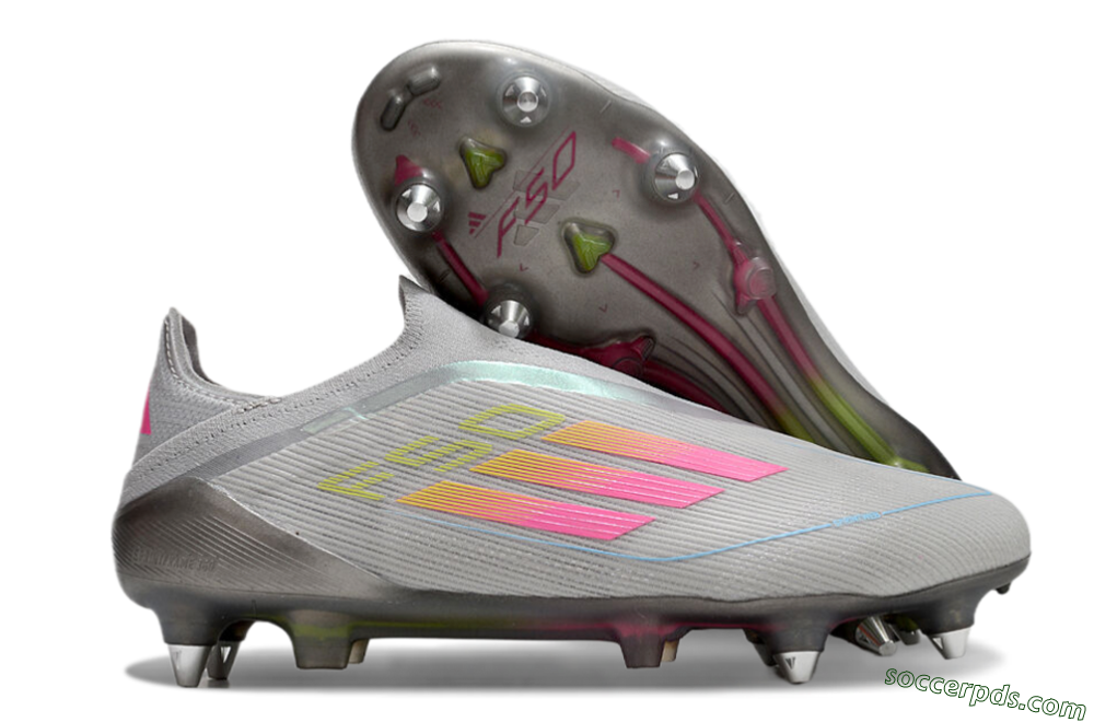 Adidas F50 Elite Laceless SG Low-Tops Football Boots - Grey/Pink/Yellow 1