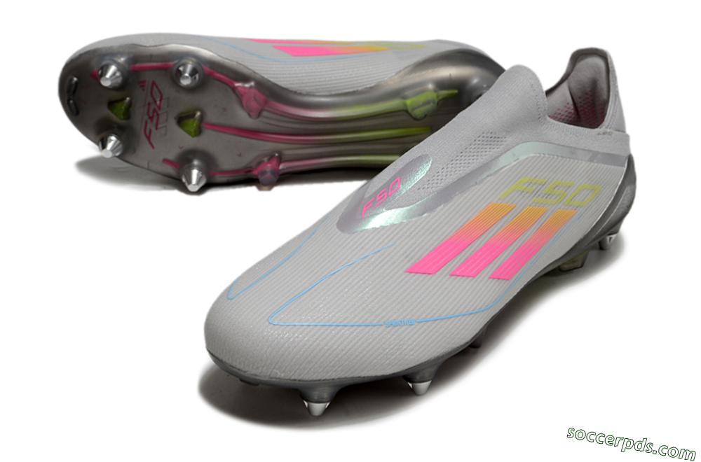 Adidas F50 Elite Laceless SG Low-Tops Football Boots - Grey/Pink/Yellow 3
