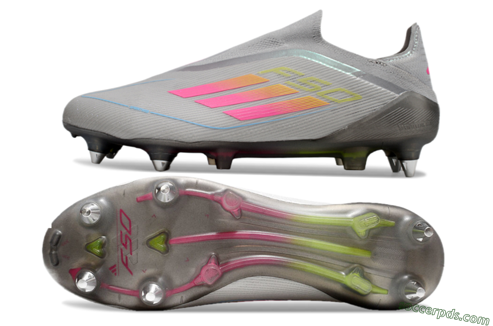 Adidas F50 Elite Laceless SG Low-Tops Football Boots - Grey/Pink/Yellow 0