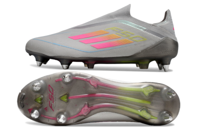 Adidas F50 Elite Laceless SG Low-Tops Football Boots - Grey/Pink/Yellow