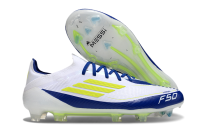 Messi x Adidas F50 Elite FG Low-Tops Football Boots - White/Blue/Yellow