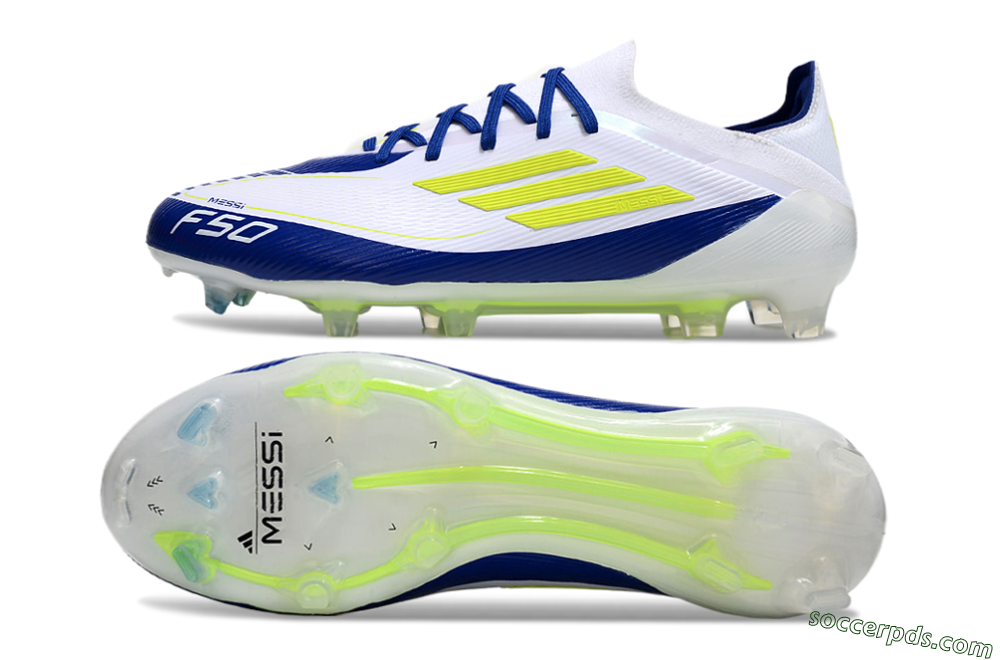 Messi x Adidas F50 Elite FG Low-Tops Football Boots - White/Blue/Yellow 0