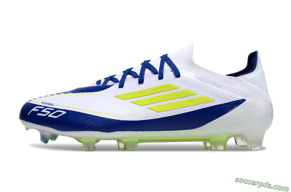 Messi x Adidas F50 Elite FG Low-Tops Football Boots - White/Blue/Yellow 2