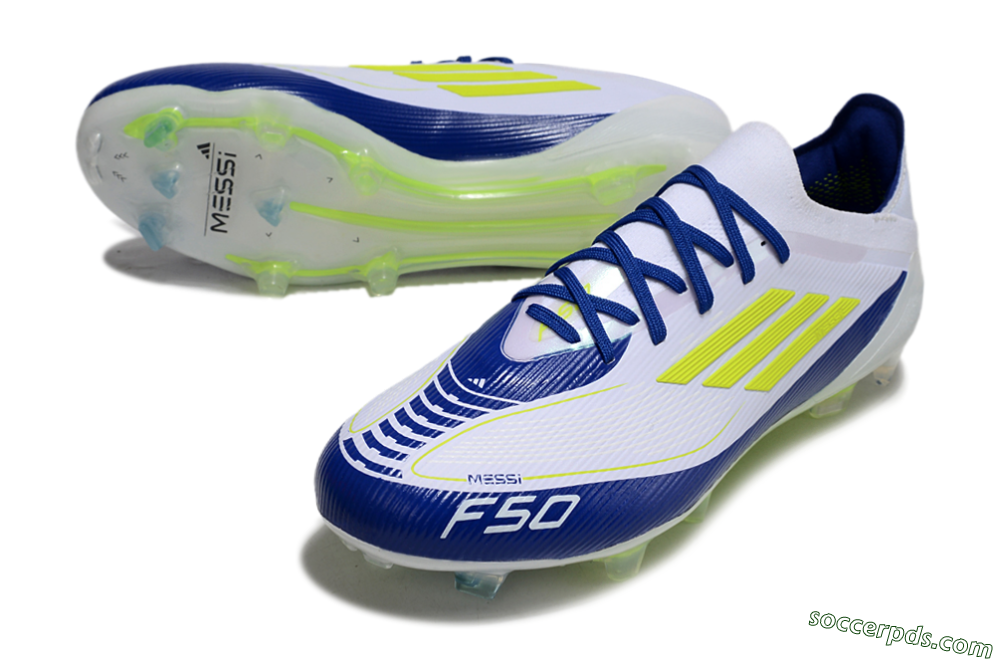 Messi x Adidas F50 Elite FG Low-Tops Football Boots - White/Blue/Yellow 3