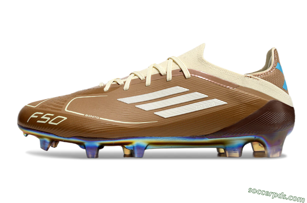 Messi x Adidas F50 Elite Benito FG Low-Tops Football Boots - Brown/White/Blue 2