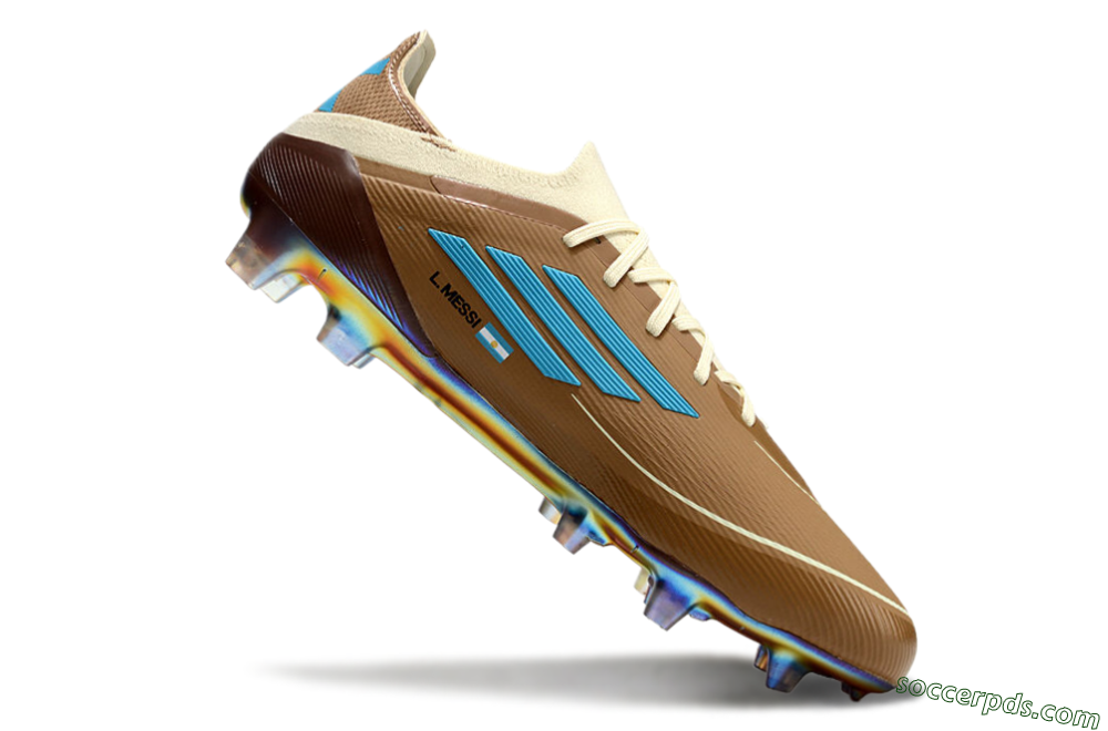 Messi x Adidas F50 Elite Benito FG Low-Tops Football Boots - Brown/White/Blue 4