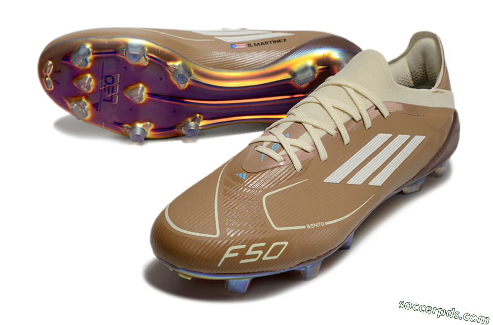 Messi x Adidas F50 Elite Benito FG Low-Tops Football Boots - Brown/White/Blue 3