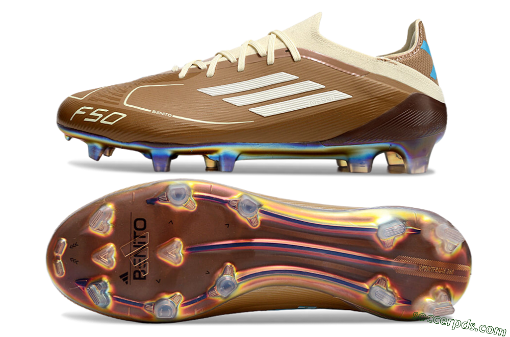 Messi x Adidas F50 Elite Benito FG Low-Tops Football Boots - Brown/White/Blue 0