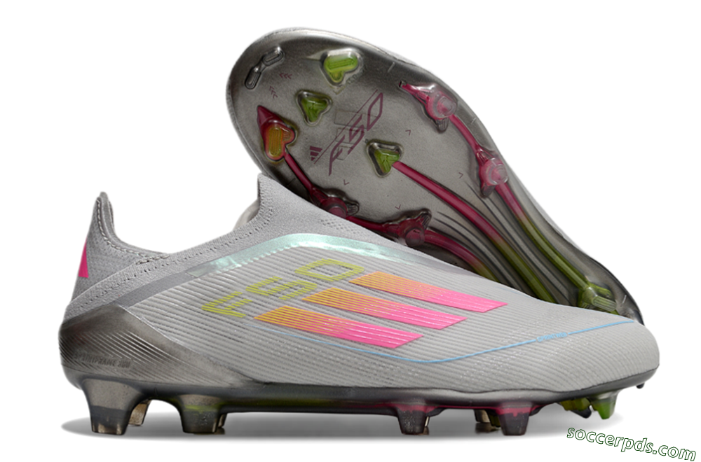Adidas F50 Elite Laceless FG Low-Tops Football Boots - Grey/Pink/Yellow 1