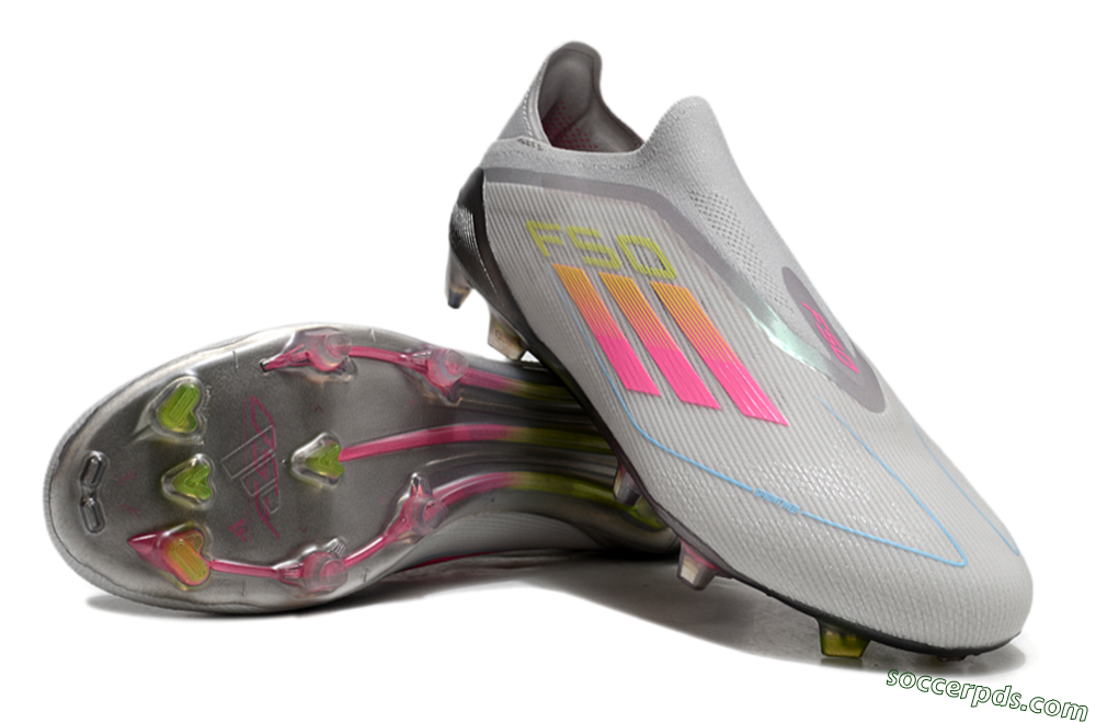Adidas F50 Elite Laceless FG Low-Tops Football Boots - Grey/Pink/Yellow 3