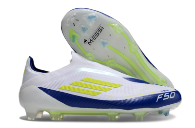 Messi x Adidas F50 Elite Laceless FG Low-Tops Football Boots - White/Blue/Yellow