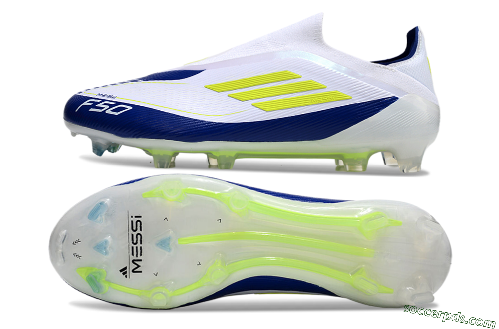 Messi x Adidas F50 Elite Laceless FG Low-Tops Football Boots - White/Blue/Yellow 0