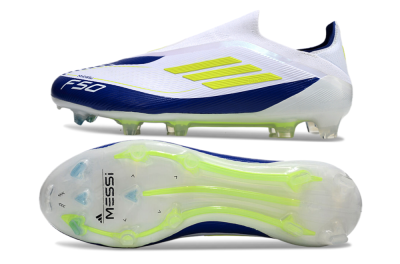 Messi x Adidas F50 Elite Laceless FG Low-Tops Football Boots - White/Blue/Yellow