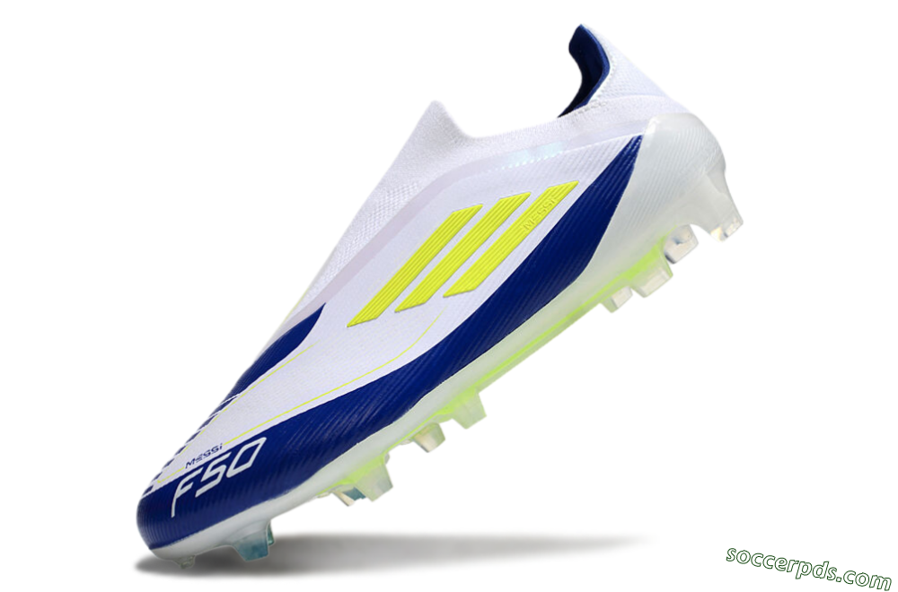 Messi x Adidas F50 Elite Laceless FG Low-Tops Football Boots - White/Blue/Yellow 5