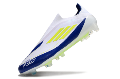 Messi x Adidas F50 Elite Laceless FG Low-Tops Football Boots - White/Blue/Yellow