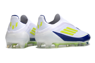 Messi x Adidas F50 Elite Laceless FG Low-Tops Football Boots - White/Blue/Yellow