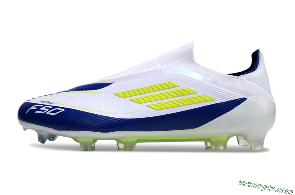 Messi x Adidas F50 Elite Laceless FG Low-Tops Football Boots - White/Blue/Yellow 2