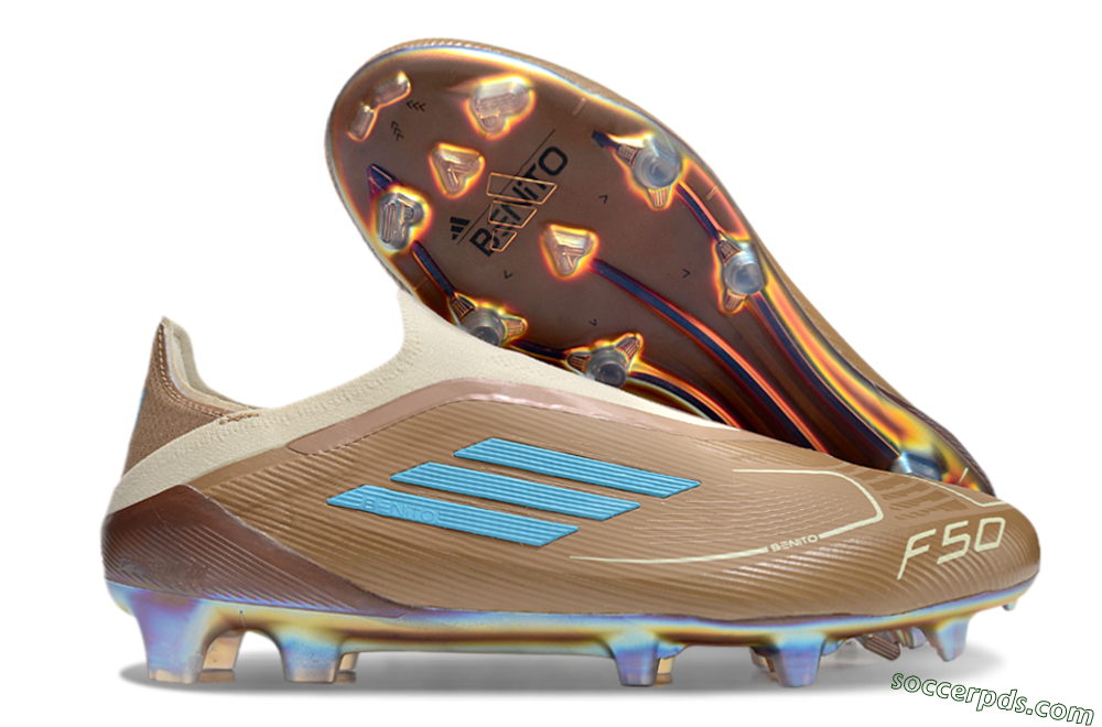 Messi x Adidas F50 Elite Laceless Benito FG Low-Tops Football Boots - Brown/White/Blue 1