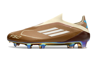 Messi x Adidas F50 Elite Laceless Benito FG Low-Tops Football Boots - Brown/White/Blue