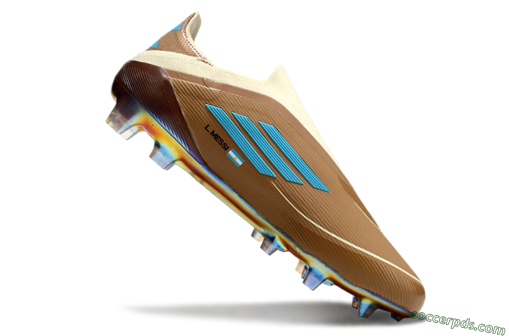 Messi x Adidas F50 Elite Laceless Benito FG Low-Tops Football Boots - Brown/White/Blue 4
