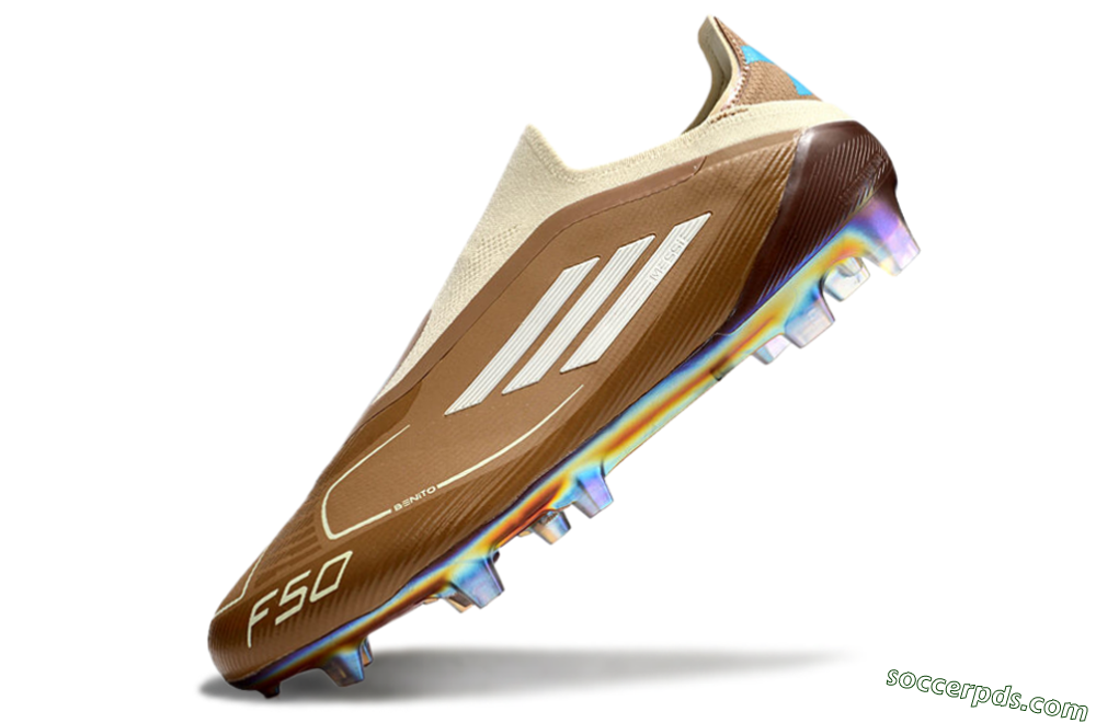 Messi x Adidas F50 Elite Laceless Benito FG Low-Tops Football Boots - Brown/White/Blue 5