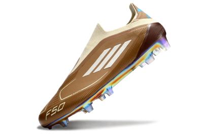 Messi x Adidas F50 Elite Laceless Benito FG Low-Tops Football Boots - Brown/White/Blue
